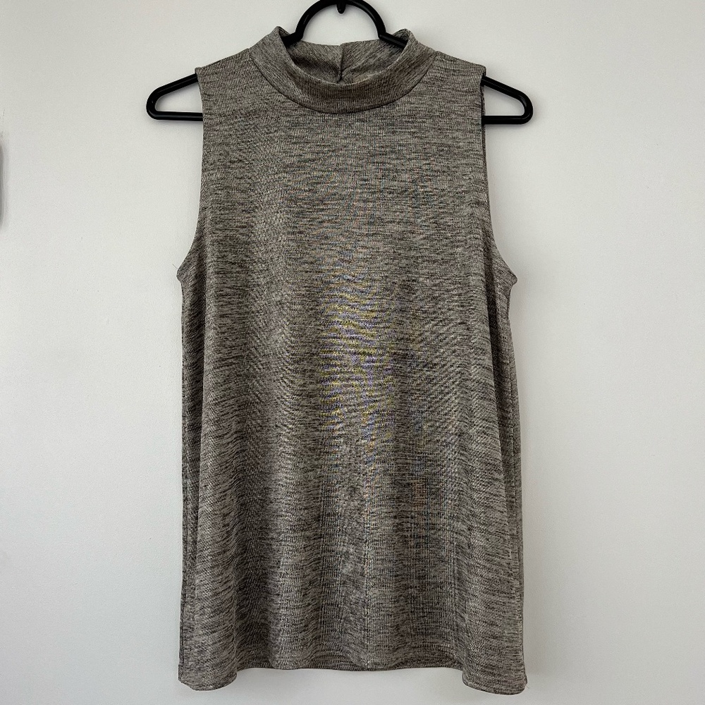 Loft | Mock Collar Sleeveless Metallic Brown and Gold Blouse Size S